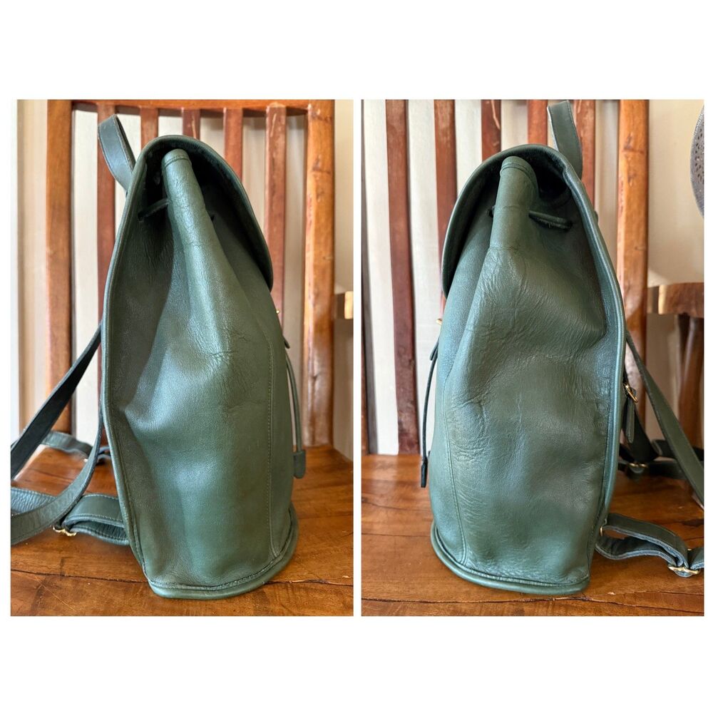 Vintage Coach 9943 Bottle Green Leather Backpack XL USA Turnlock Rucksack - Picture 5 of 17